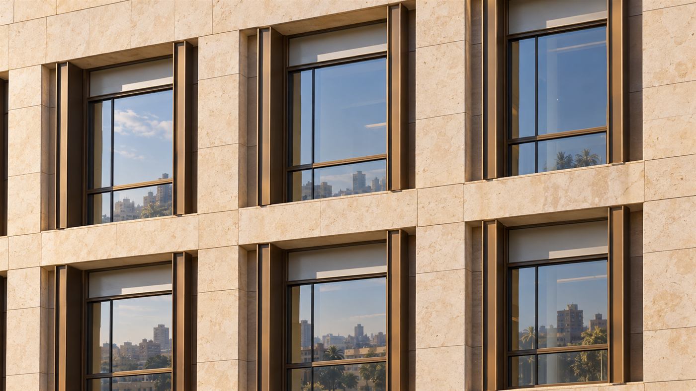 Al Hikma Hospital: the lobby seating area facing the courtyard garden