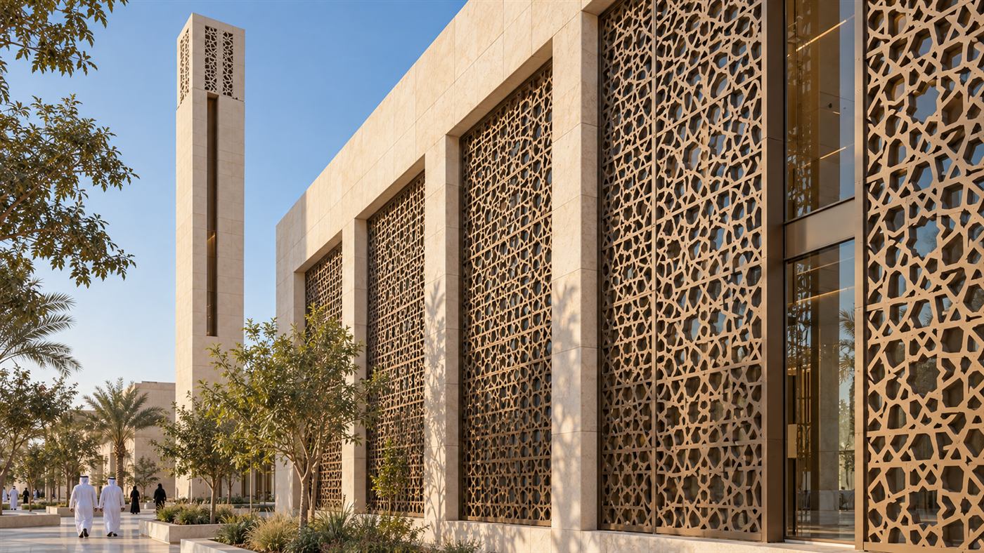 Al Salam Mosque: the courtyard at sunset