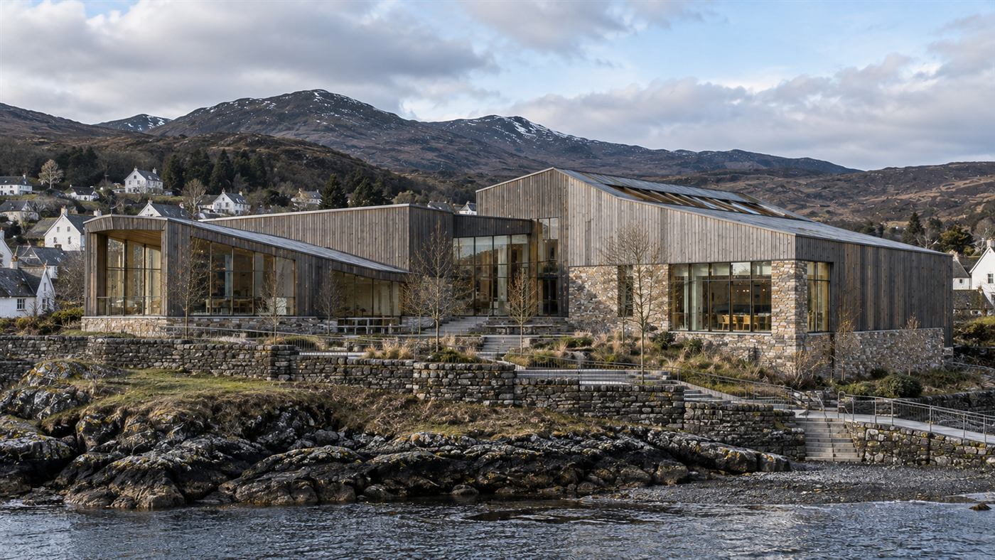 An T-Eathar: the centre on its rocky shoreline