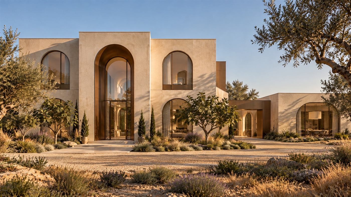 Dar Jood: the entrance front among olive trees