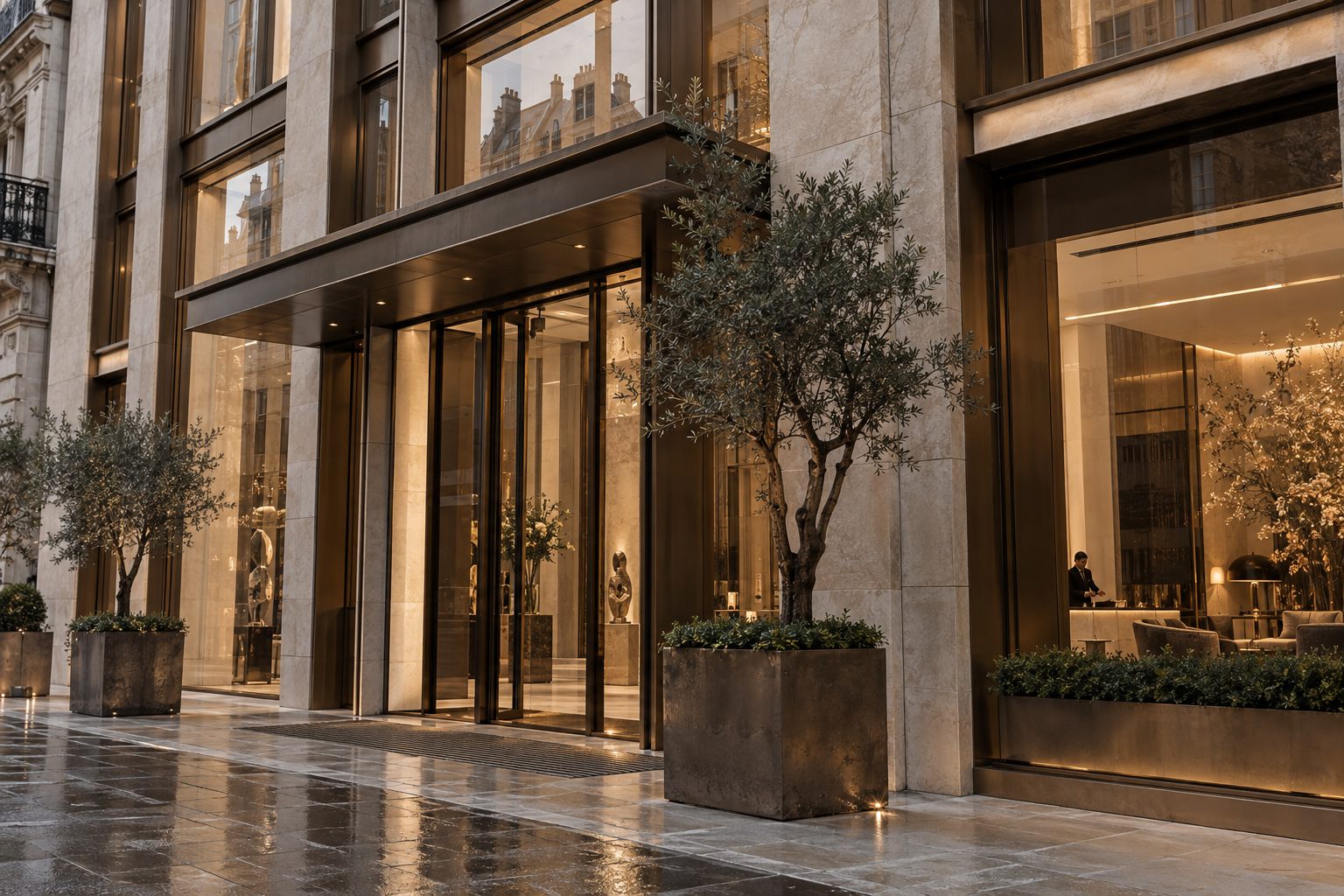 Hotel H: a stone-clad hotel front between historic buildings in London