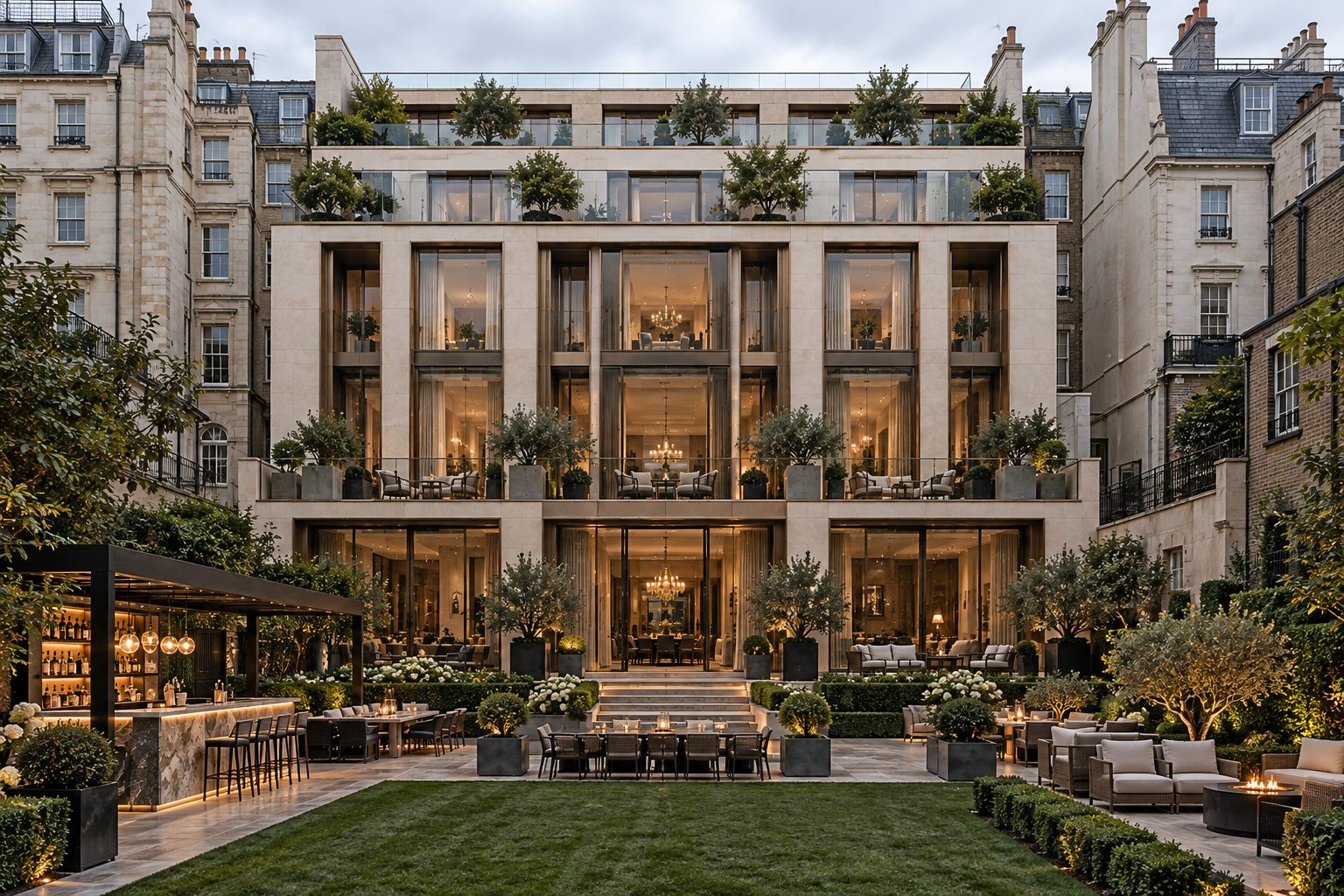 Hotel H: a stone-clad hotel front between historic buildings in London