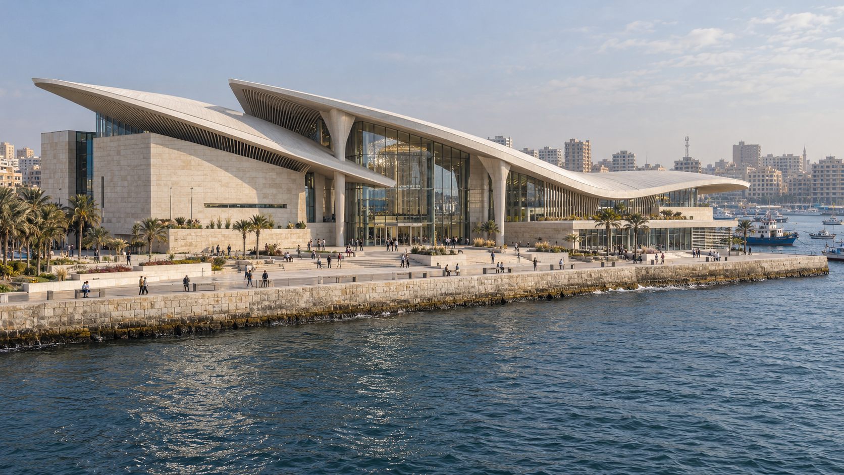 Museum of the Sea: a sweeping limestone museum on the Alexandria harbour edge
