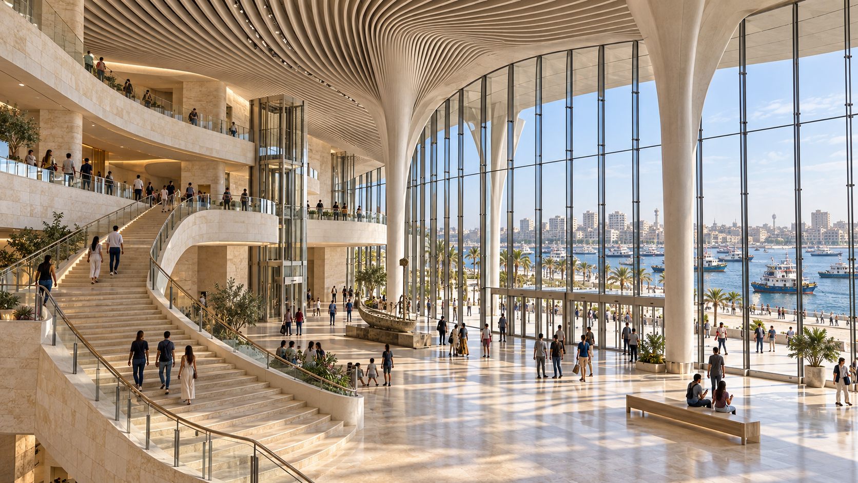 Museum of the Sea: a sweeping limestone museum on the Alexandria harbour edge