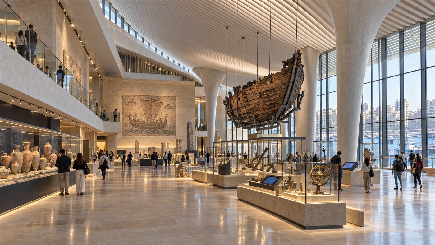 Museum of the Sea: a sweeping limestone museum on the Alexandria harbour edge