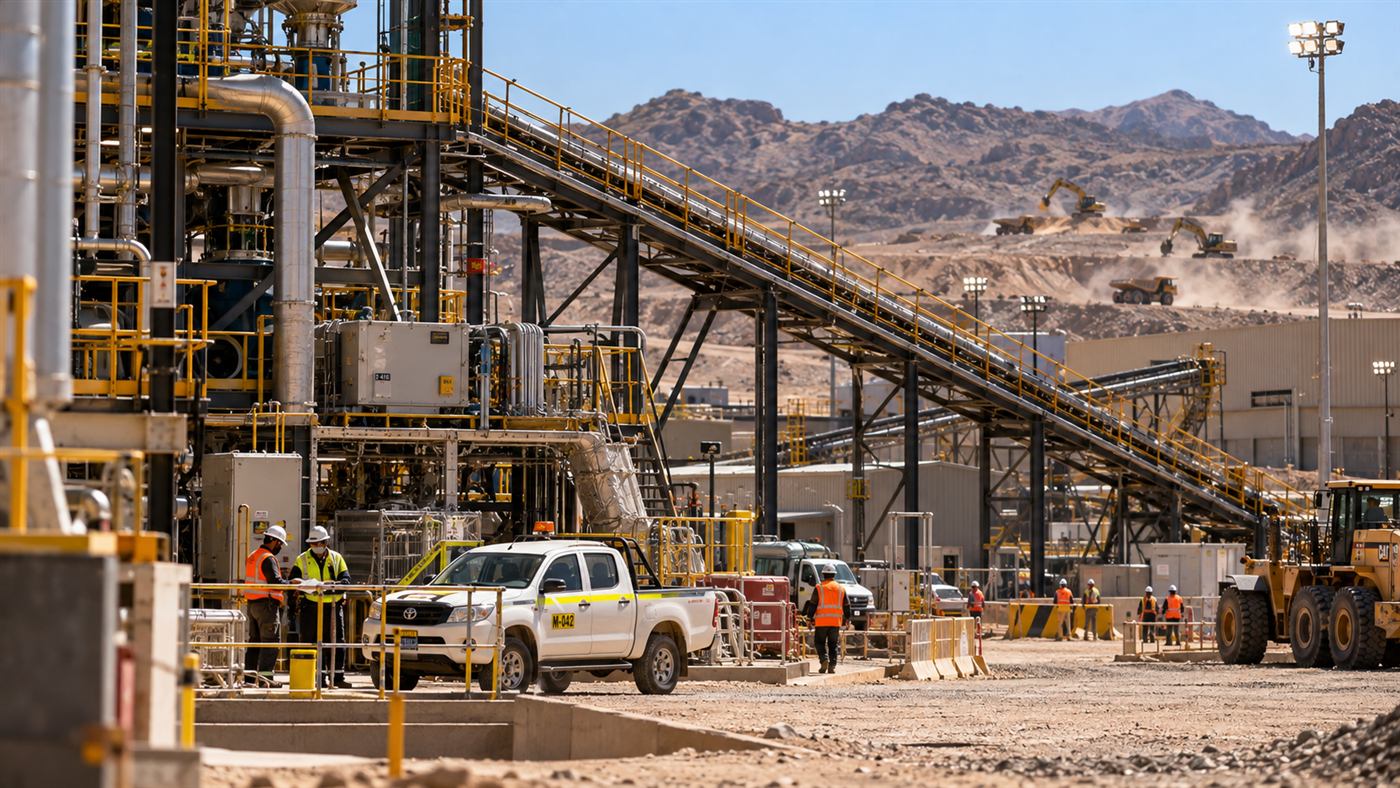 NEBU: the main conveyor and plant structure with the open pit beyond
