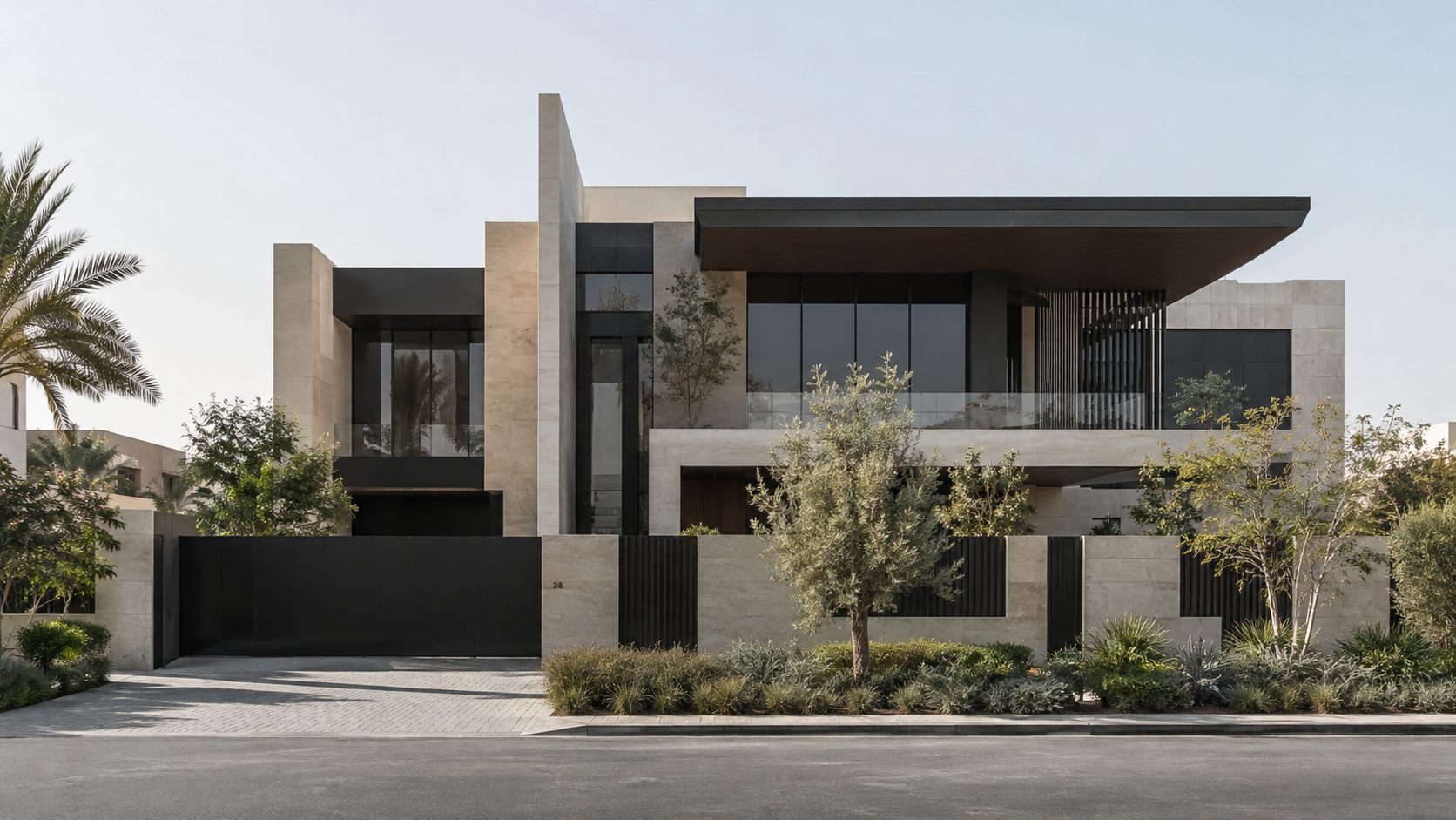 No.27 Private Villa: a limestone and bronze villa with a pool and garden in the UAE