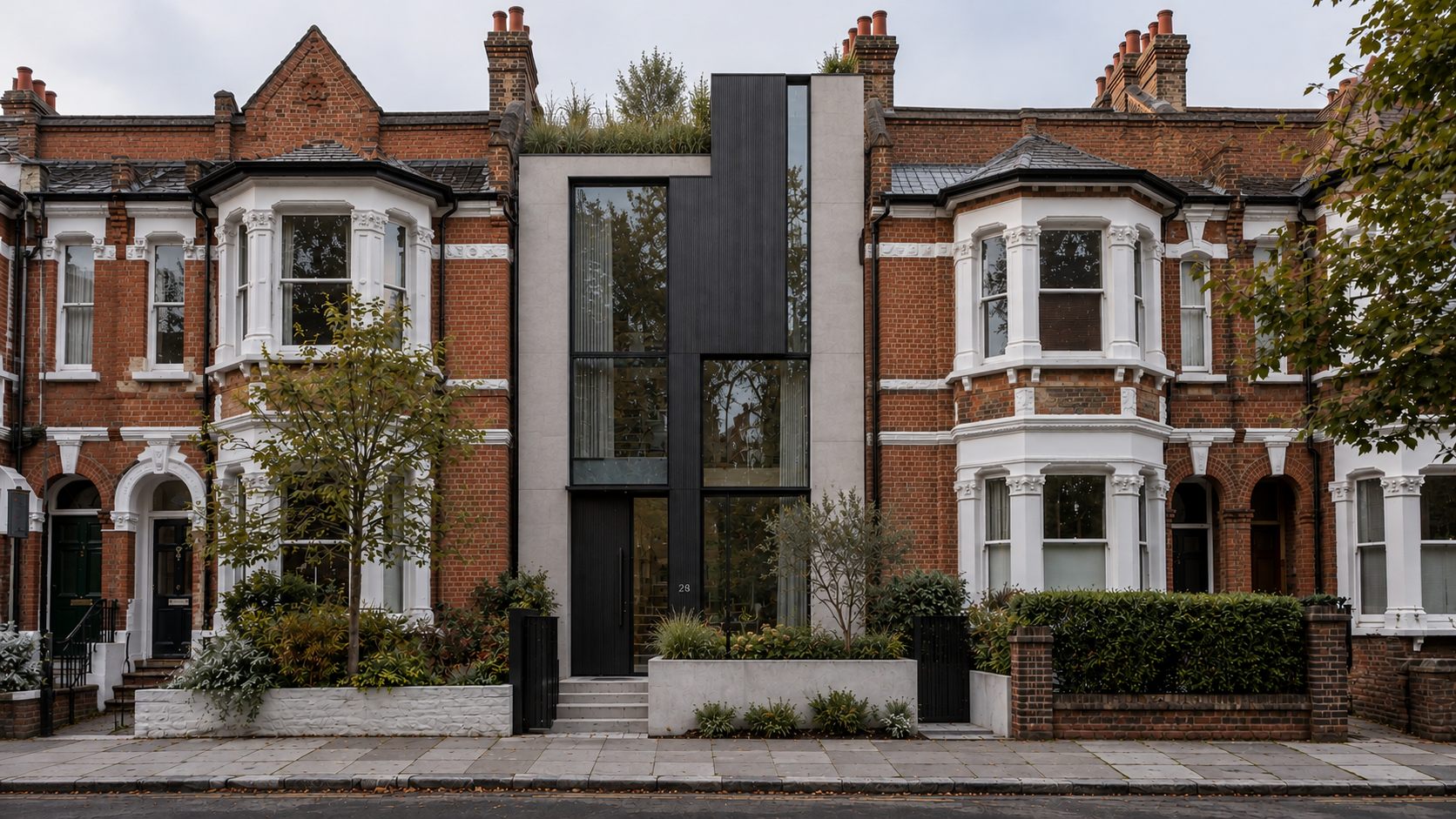 No.28 Townhouse: a slim dark-clad townhouse inserted between Victorian brick houses
