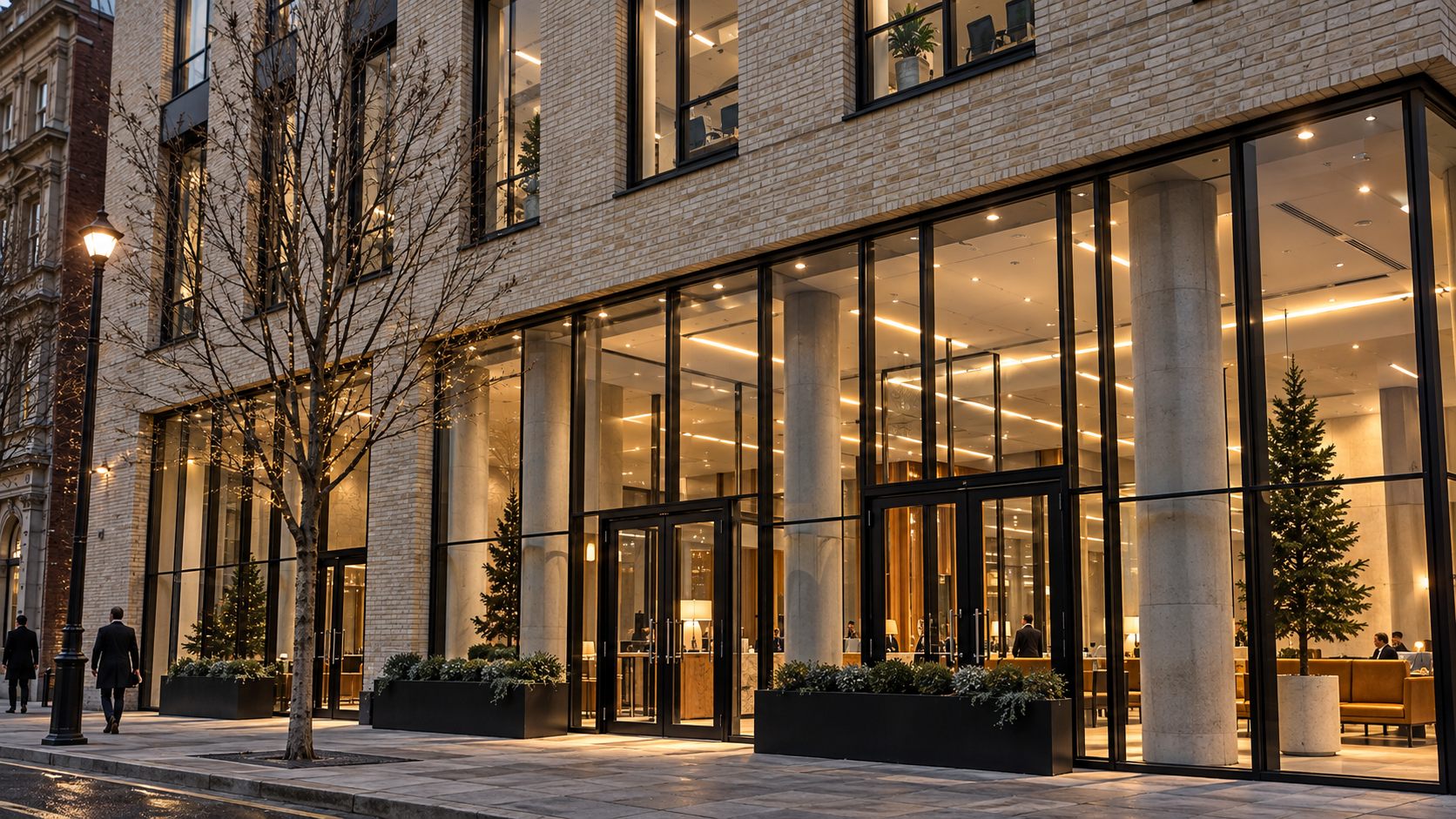 Seven: a stone-framed building with a glazed, active ground floor in Manchester