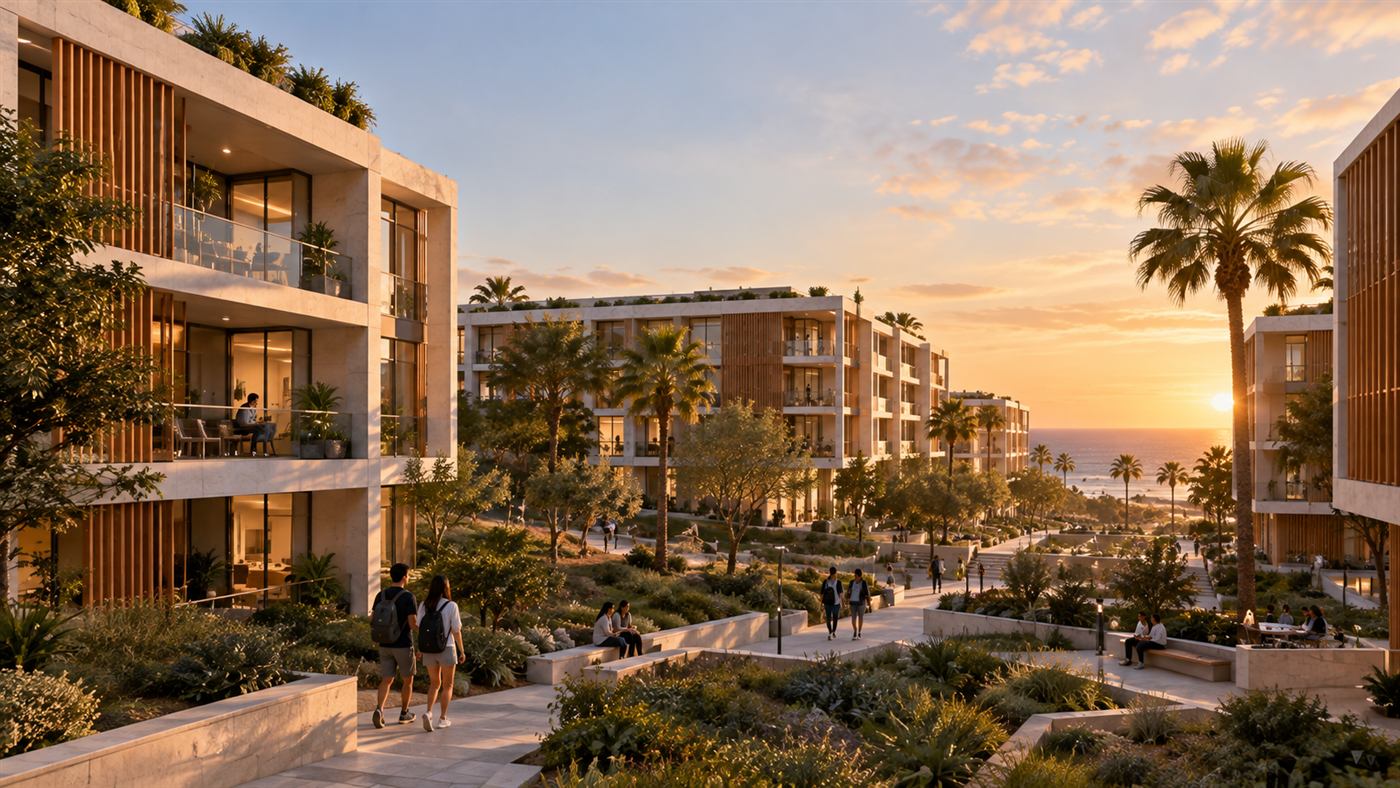 The Museion Institute: residences at sunset
