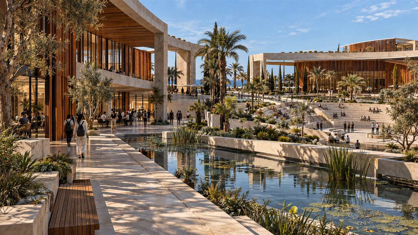 The Museion Institute: a pond-side terrace