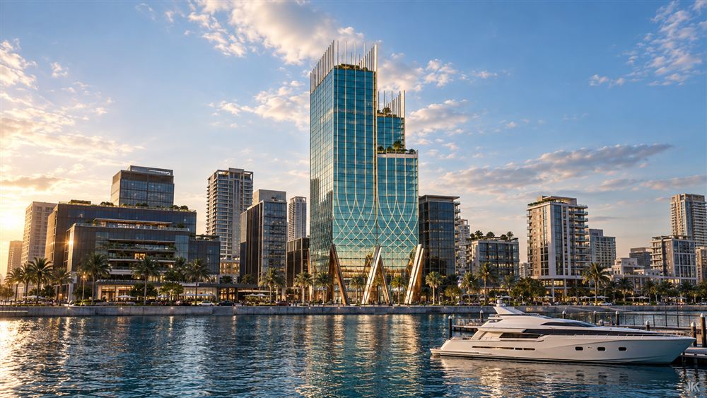 The Tower: a lattice-glazed tower beside the Alexandria marina