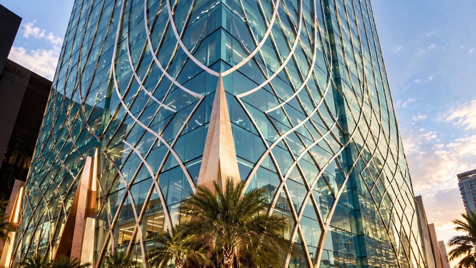 The Tower: a lattice-glazed tower beside the Alexandria marina